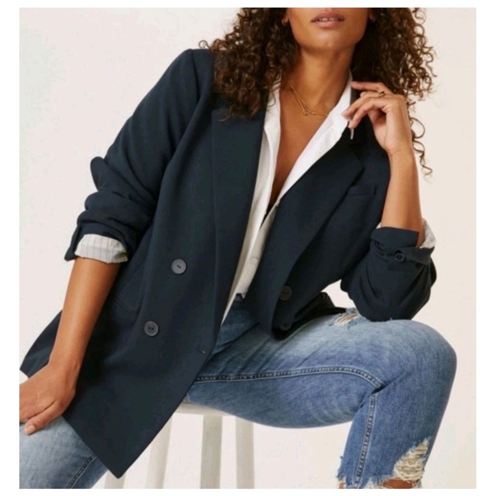 Maeve Anthropologie Navy Blue Blazer Sz 6 Oversized Double Breasted Preppy